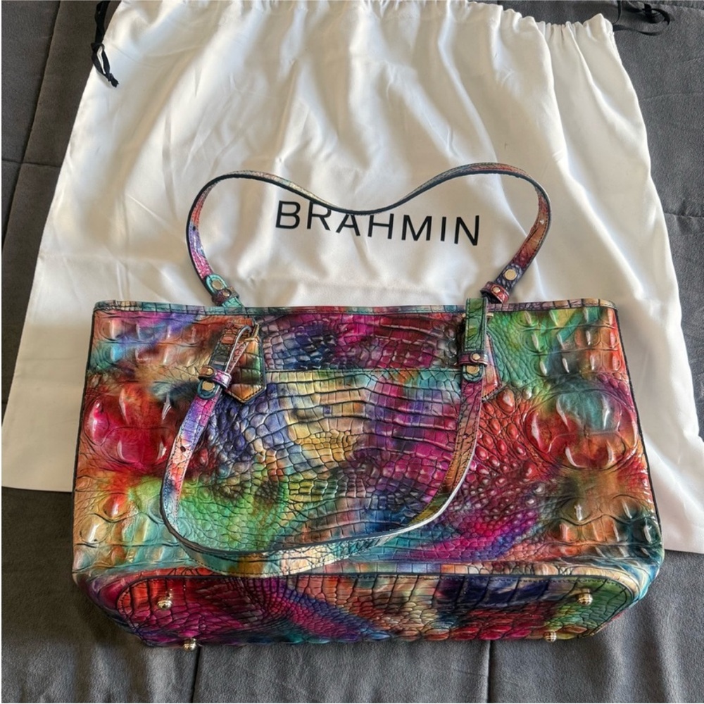 Brahmin Vibrant Multicolor Embossed 🌈 Zip Tote - Picture 3 of 8